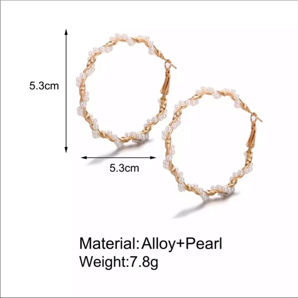 Twisted Faux Pearl Gold Hoop Earrings - Picture 5 of 8